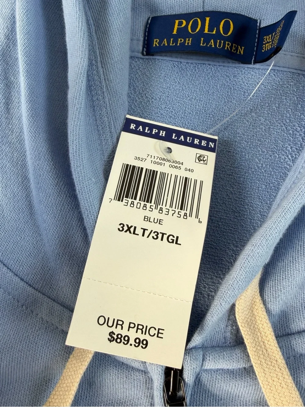 Polo Ralph Lauren Light Blue Full Zip Hoodie Mens 3XLT Big & Tall Sweatshirt